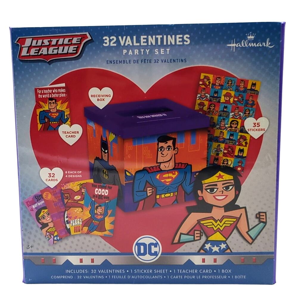 Hallmark Justice League DC Comics 32 Valentines School Party Set New in Box